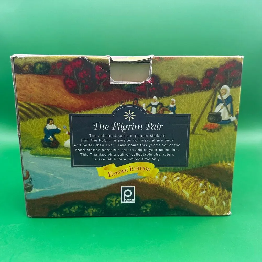 Vintage Publix The Pilgrim Pair Salt & Pepper Shakers Encore Edition Boxed